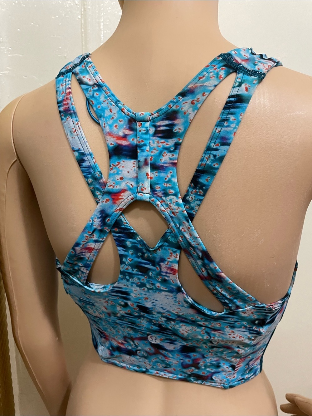 Blue Patterned Racerback Sports Bra Top - Picture 8 of 16